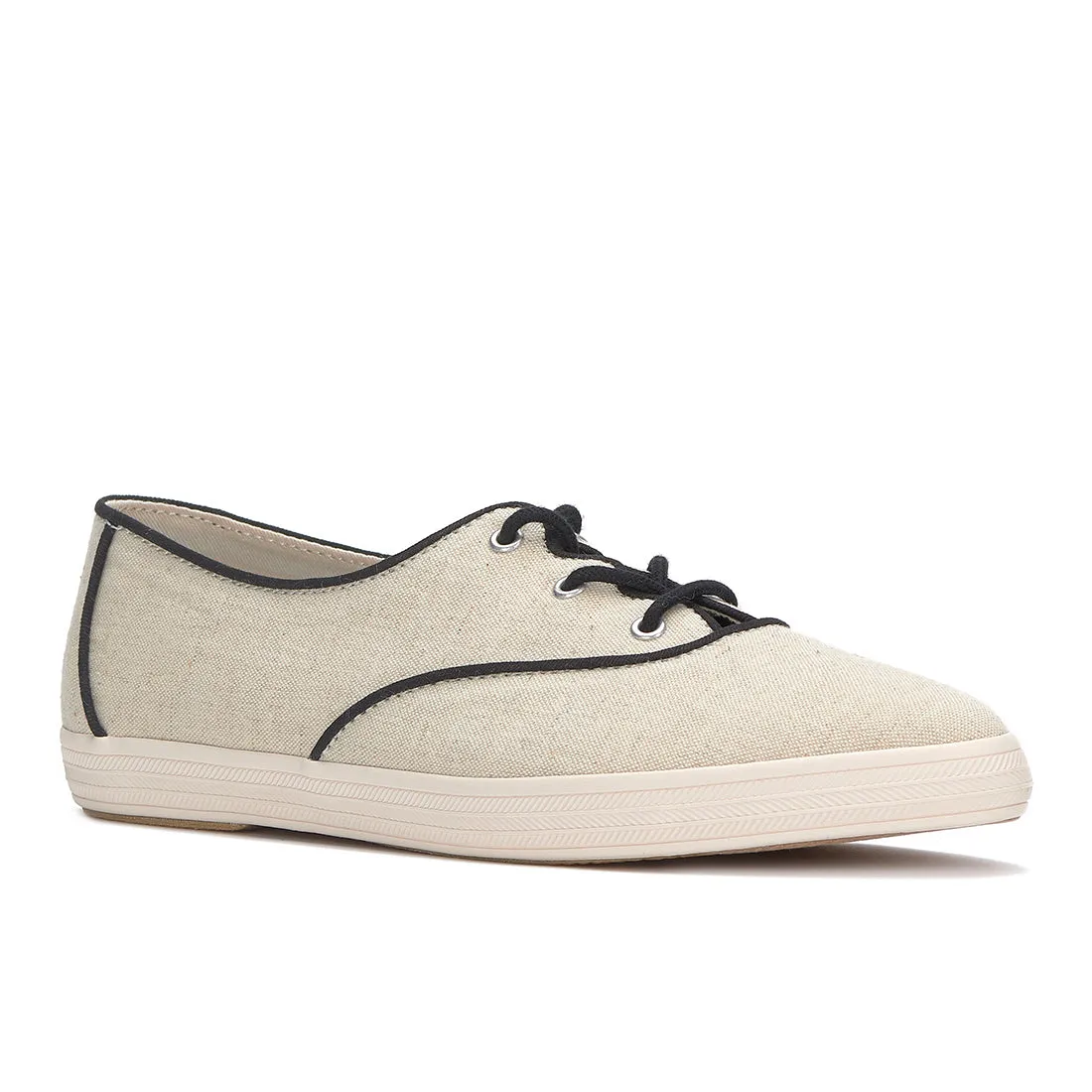 Keds Womens Champion Point Low Wave Canvas Contrast Binding Sneaker Natural/Black