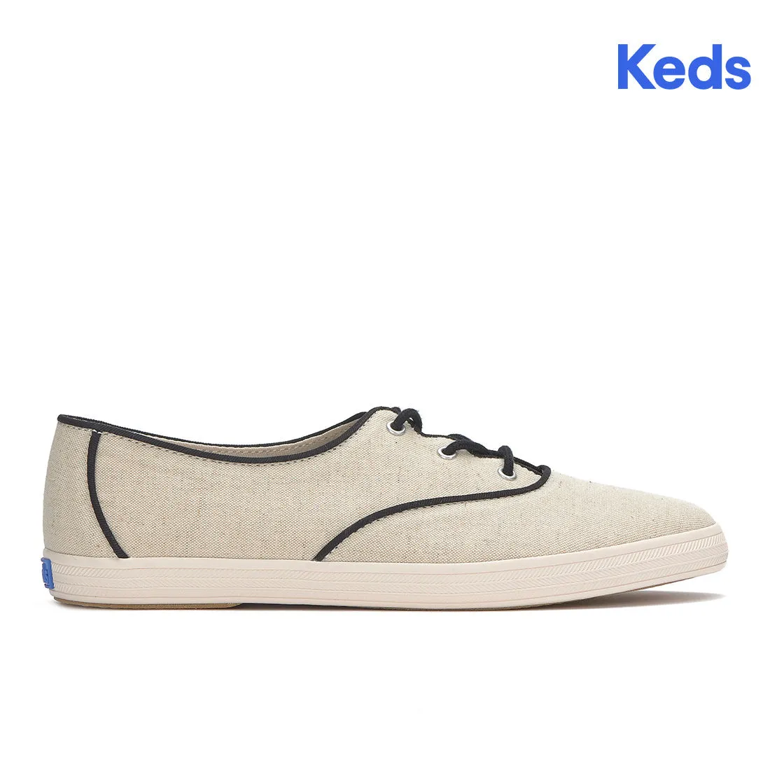 Keds Womens Champion Point Low Wave Canvas Contrast Binding Sneaker Natural/Black