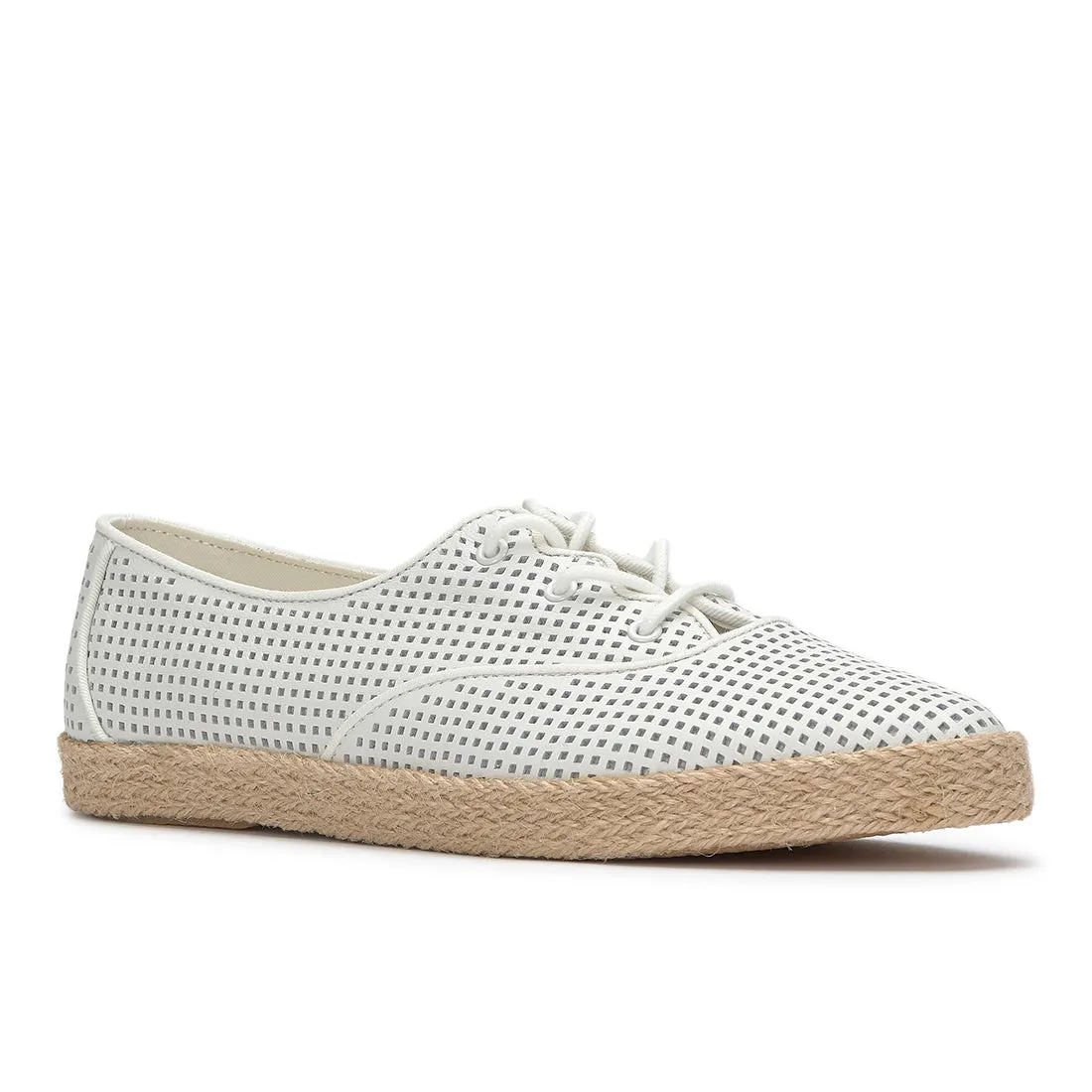 Keds Womens Champion Point Low Wave Perf Leather Jute Foxing Sneaker Snow White