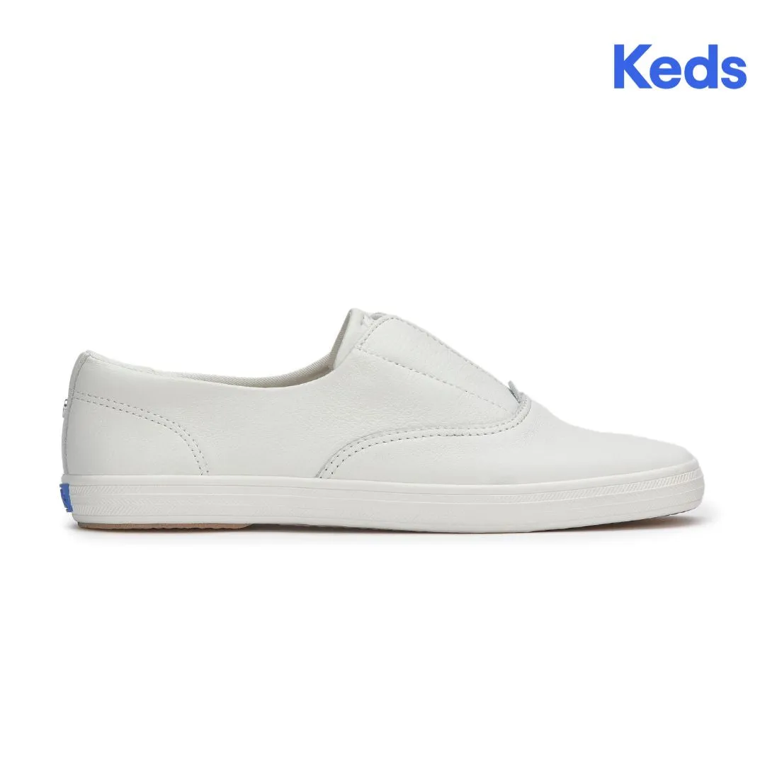 Keds Womens Champion Square Toe Slip Soft Leather Snow White Sneaker