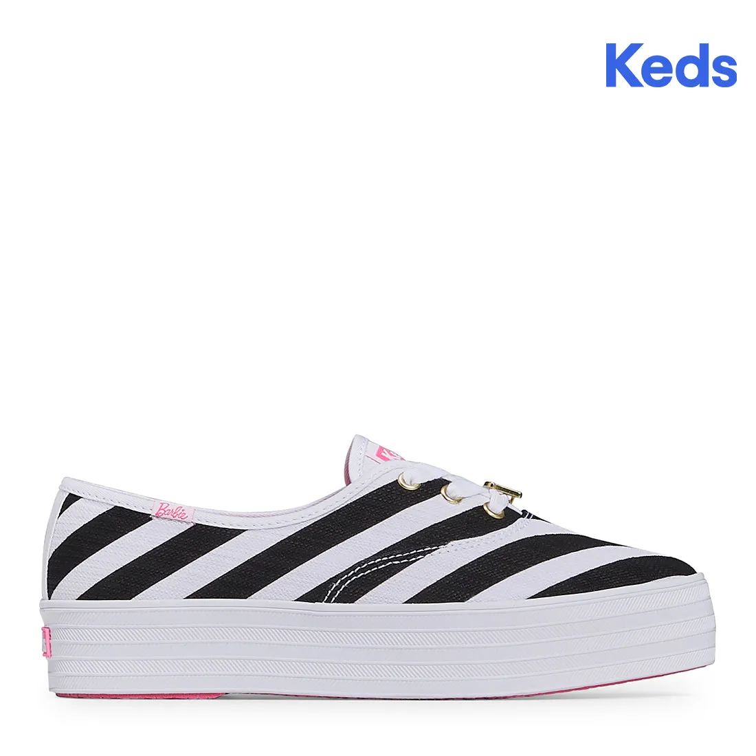 Keds Women’s Barbie Point Striped Textured Canvas Sneaker Black/White