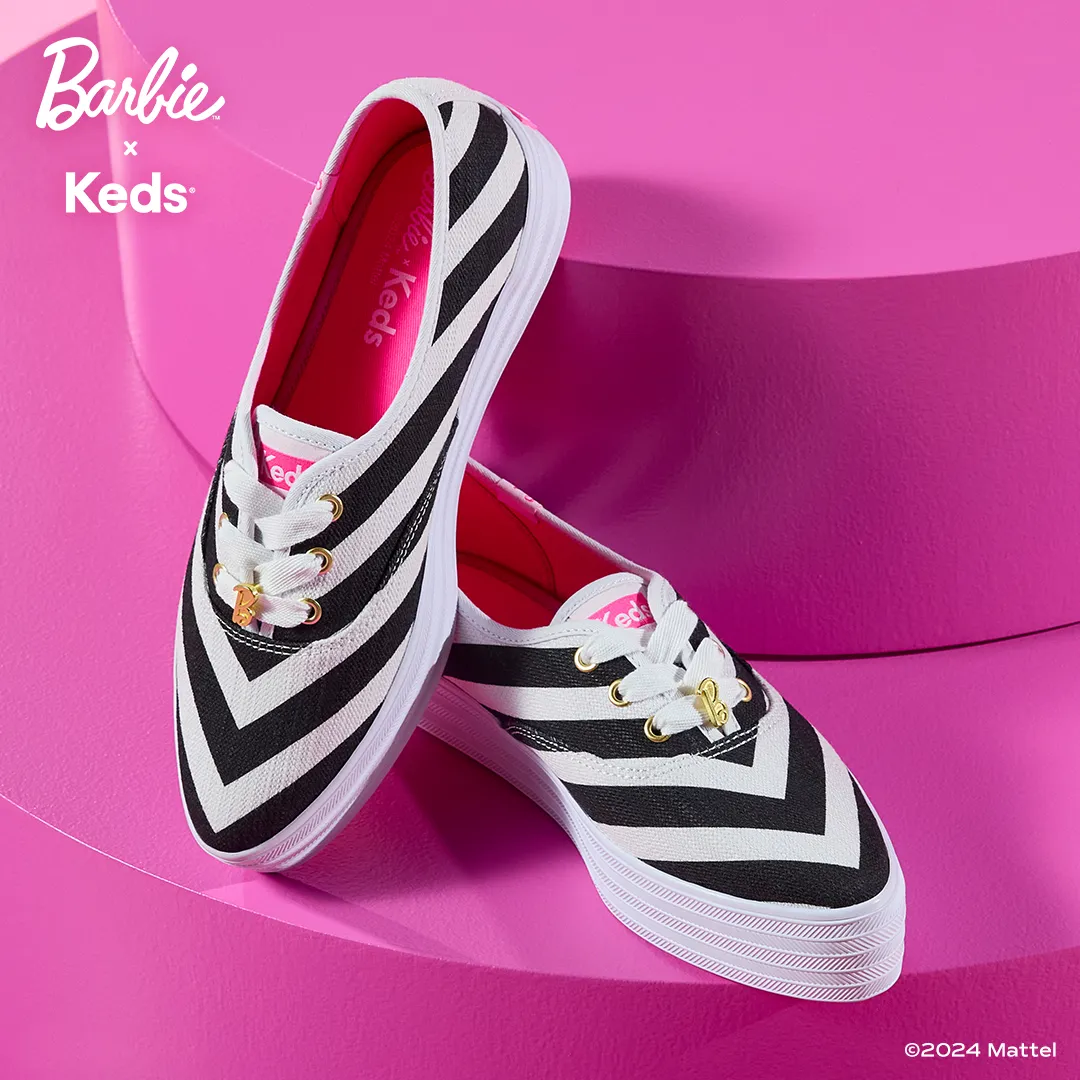 Keds Women’s Barbie Point Striped Textured Canvas Sneaker Black/White