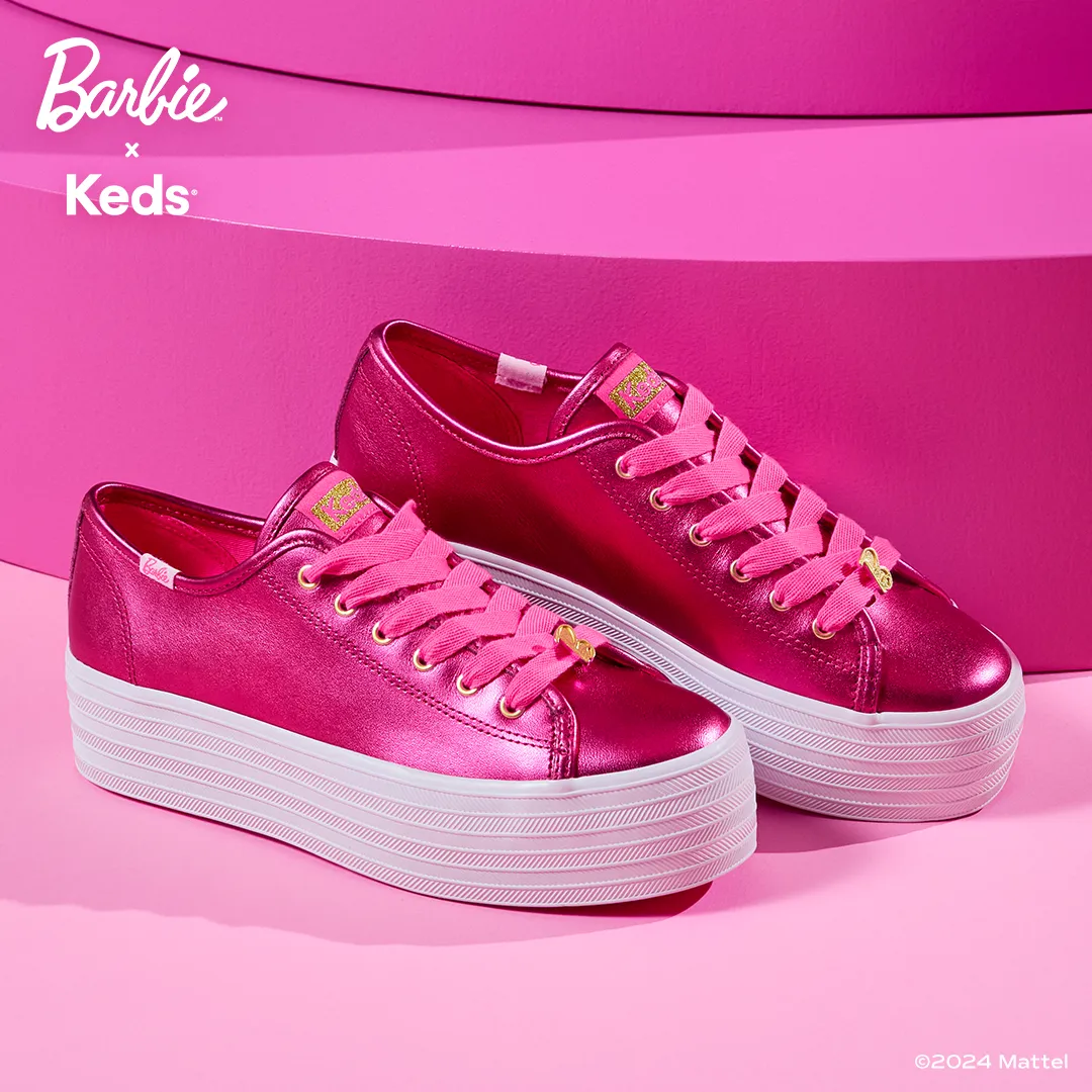 Keds Women’s Barbie Triple Up Metallic Leather Sneaker Pink
