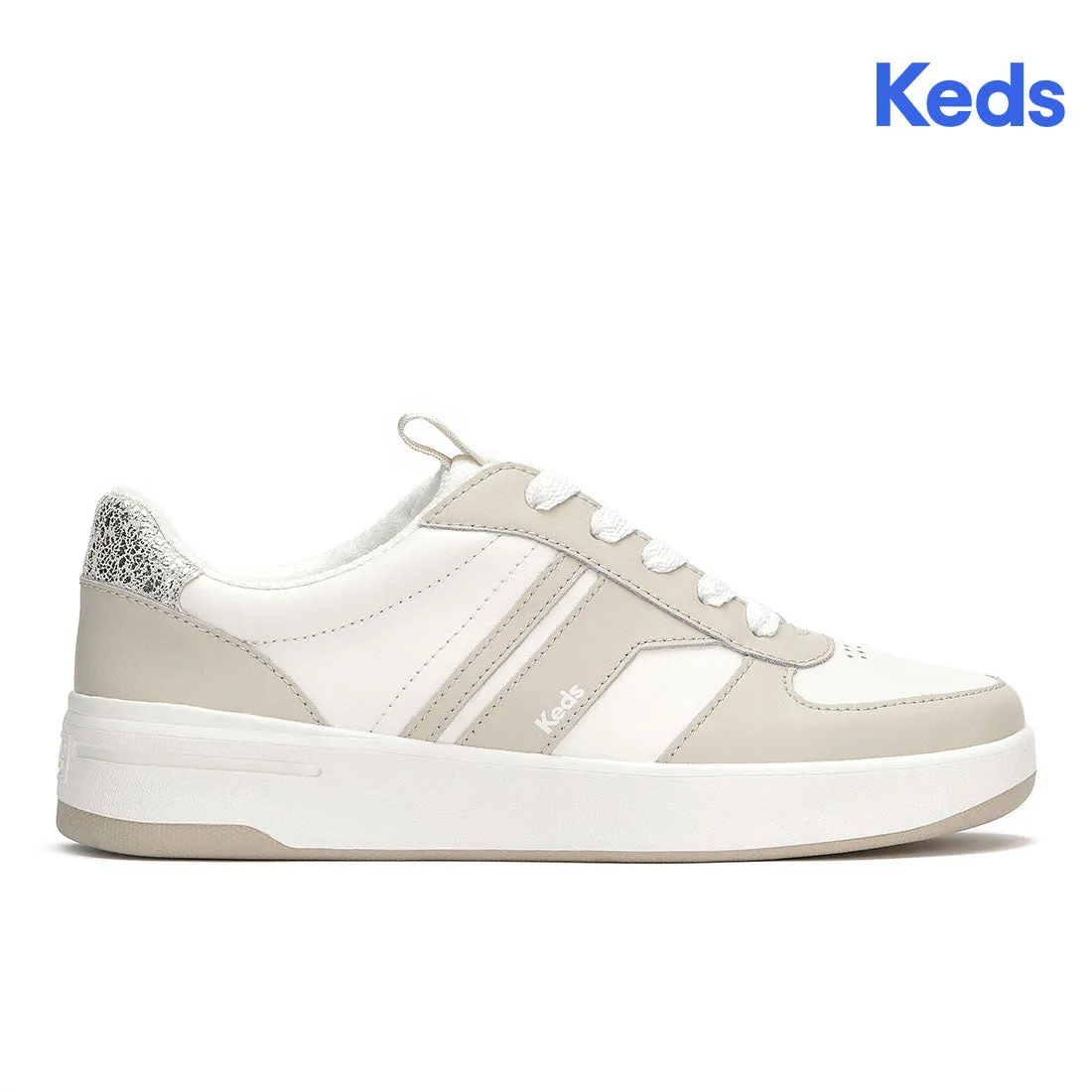 Keds Women’s The Court II Leather Sneaker Oatmeal/Silver