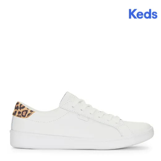Keds Women's Ace Leather Leopard Heel Sneaker White/Tan Keds Women’s Ace Leather Leopard Heel Sneaker White/Tan