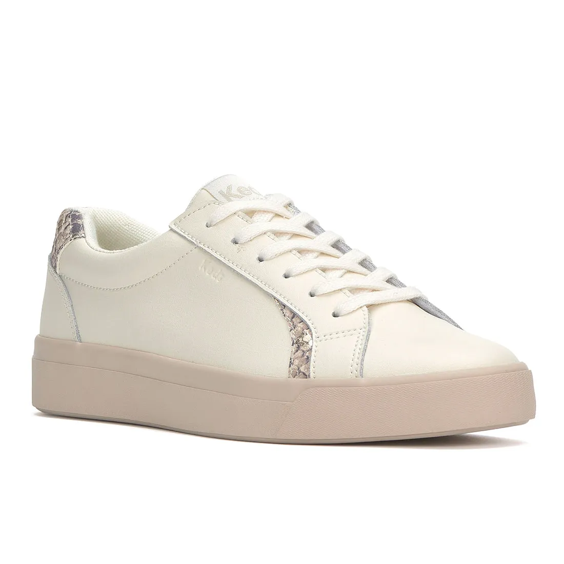 Keds Women’s Pursuit Leather Snake Heel Fob Sneaker Egret