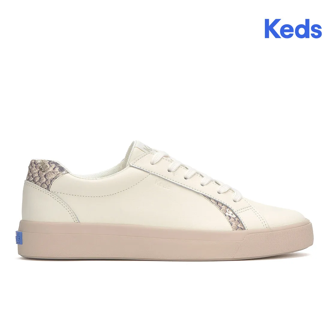 Keds Women’s Pursuit Leather Snake Heel Fob Sneaker Egret