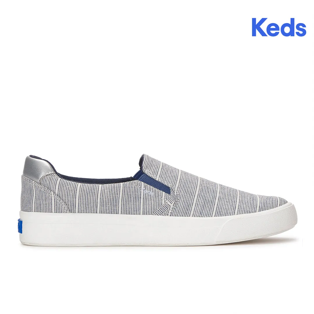 Keds Women's Pursuit Slip Chambray Lurex Stripe Vintage Indigo/Silver Sneaker Keds Women’s Pursuit Slip Chambray Lurex Stripe Vintage Indigo/Silver Sneaker
