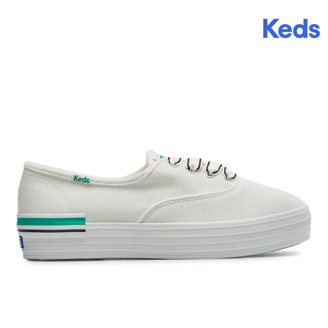 Keds Women’s The Platform Pique Stripe Canvas Sneaker White/Green
