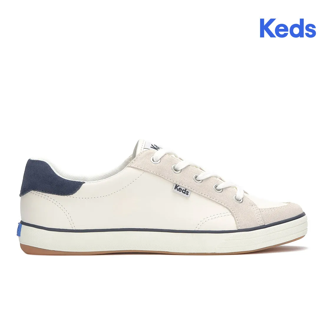 Keds Women's Center III Leather/Suede Sneaker Snow White/Navy Keds Women’s Center III Leather/Suede Sneaker Snow White/Navy