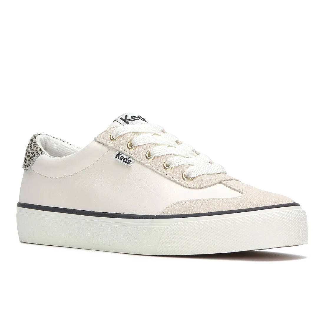 Keds Women’s Jump Kick T-Toe Leather/Suede Hair Calf Heel Sneaker Snow White/Cream/Black