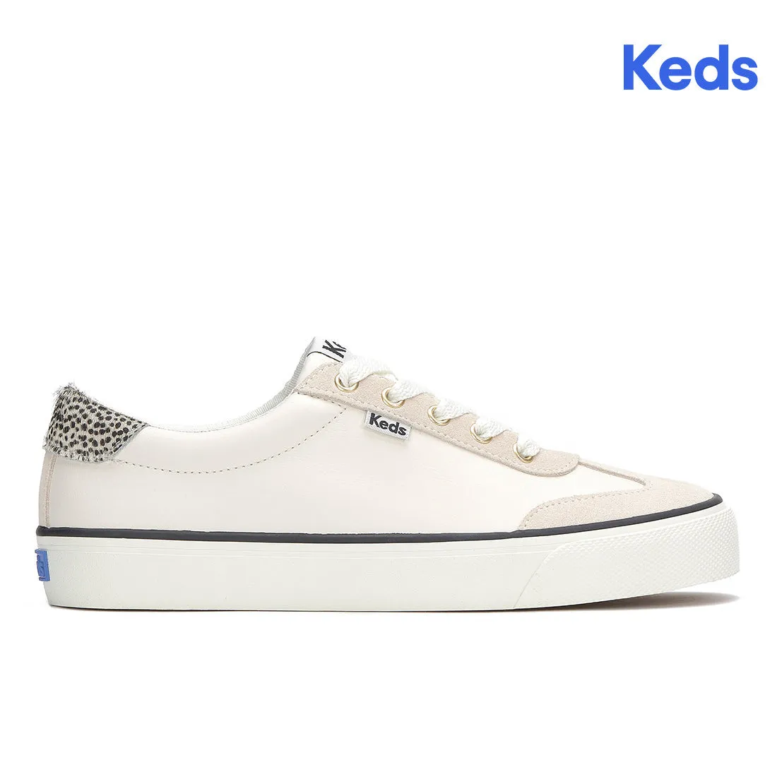 Keds Women’s Jump Kick T-Toe Leather/Suede Hair Calf Heel Sneaker Snow White/Cream/Black