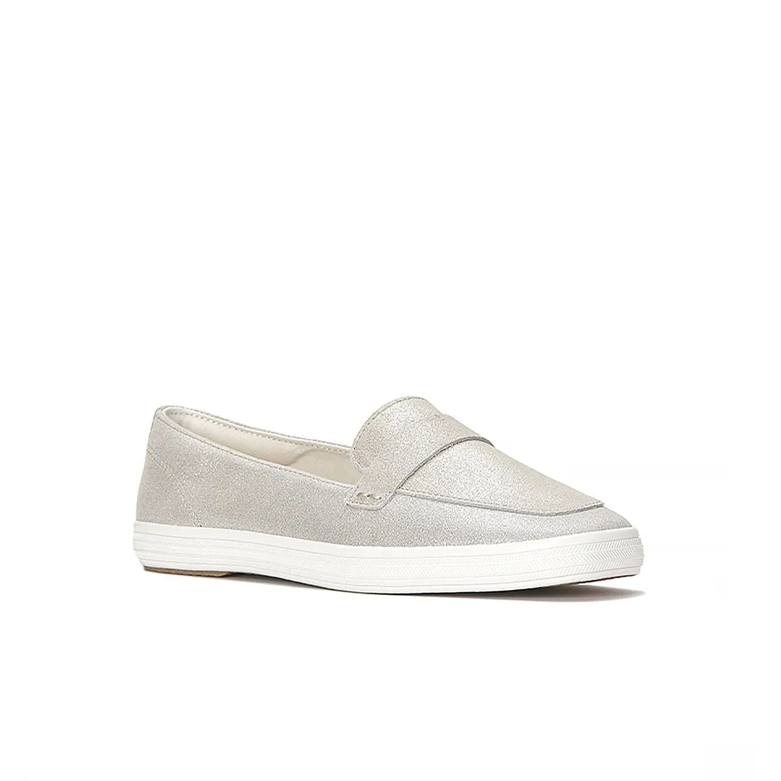 Keds Womens Keds Square Toe Loafer Glitter Suede Pale Silver Sneakers