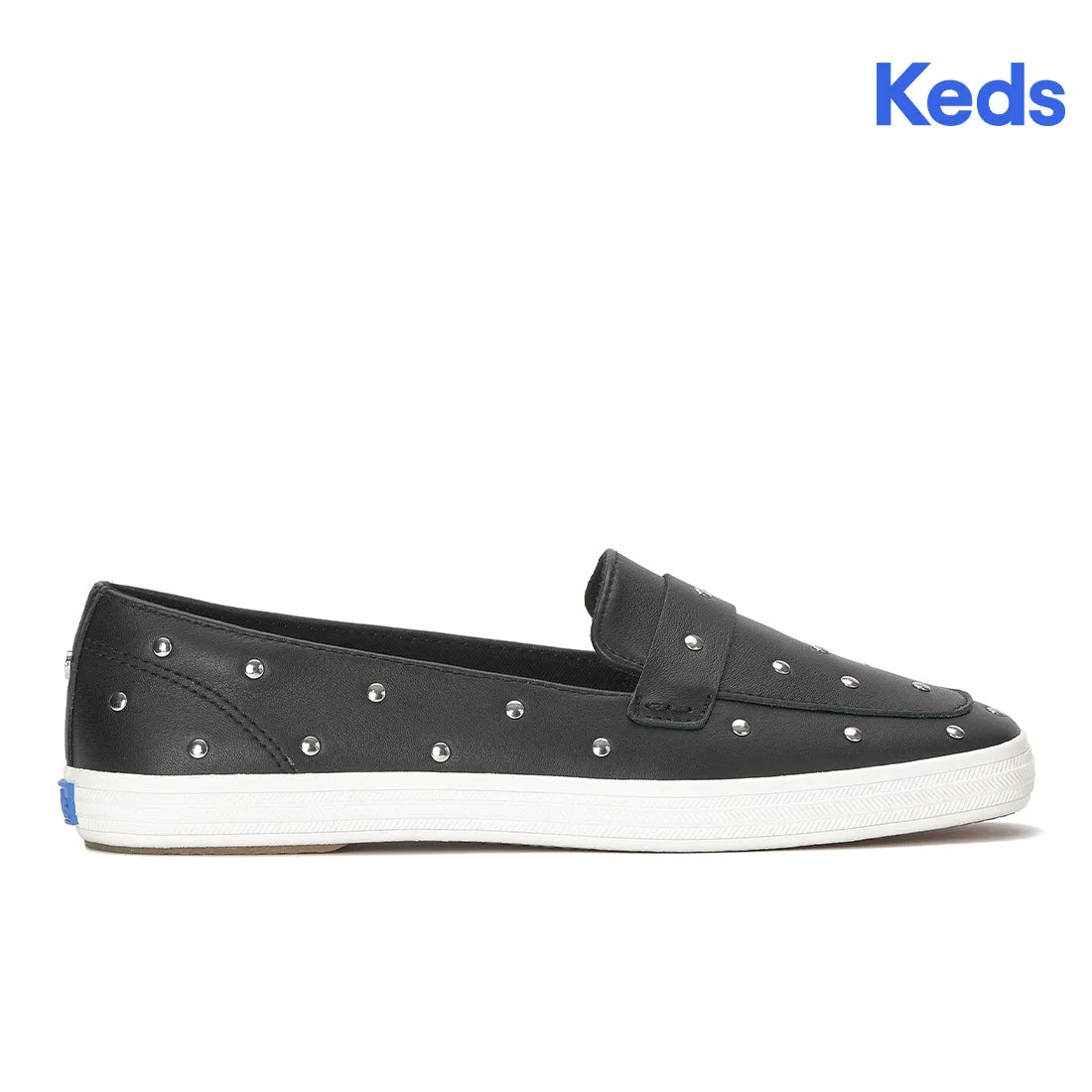 Keds Womens Keds Square Toe Loafer Leather Studs Black/Silver Sneakers