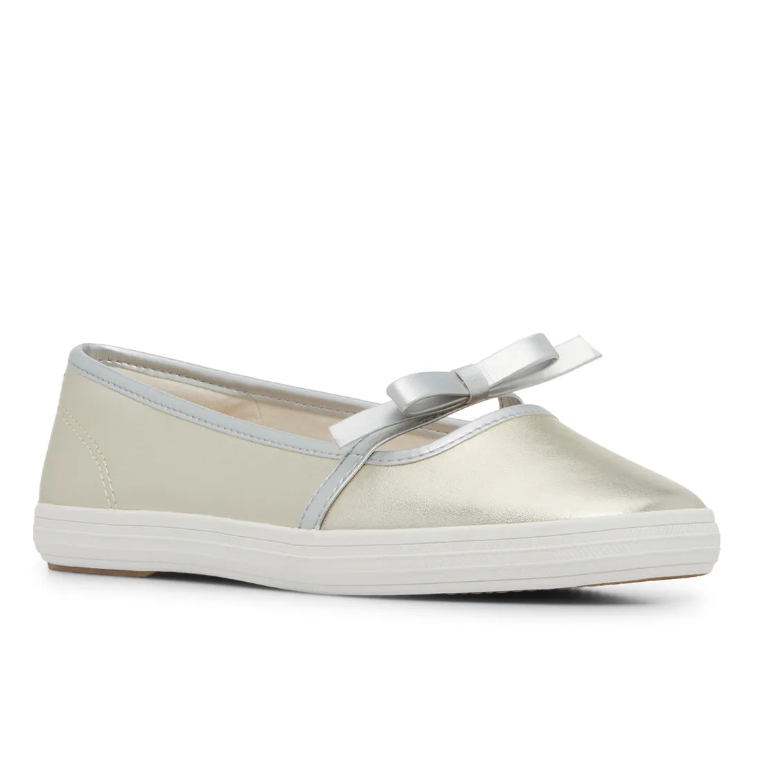 Keds Womens Keds Square Toe Mary Jane Leather Mini Bow Champagne Sneakers