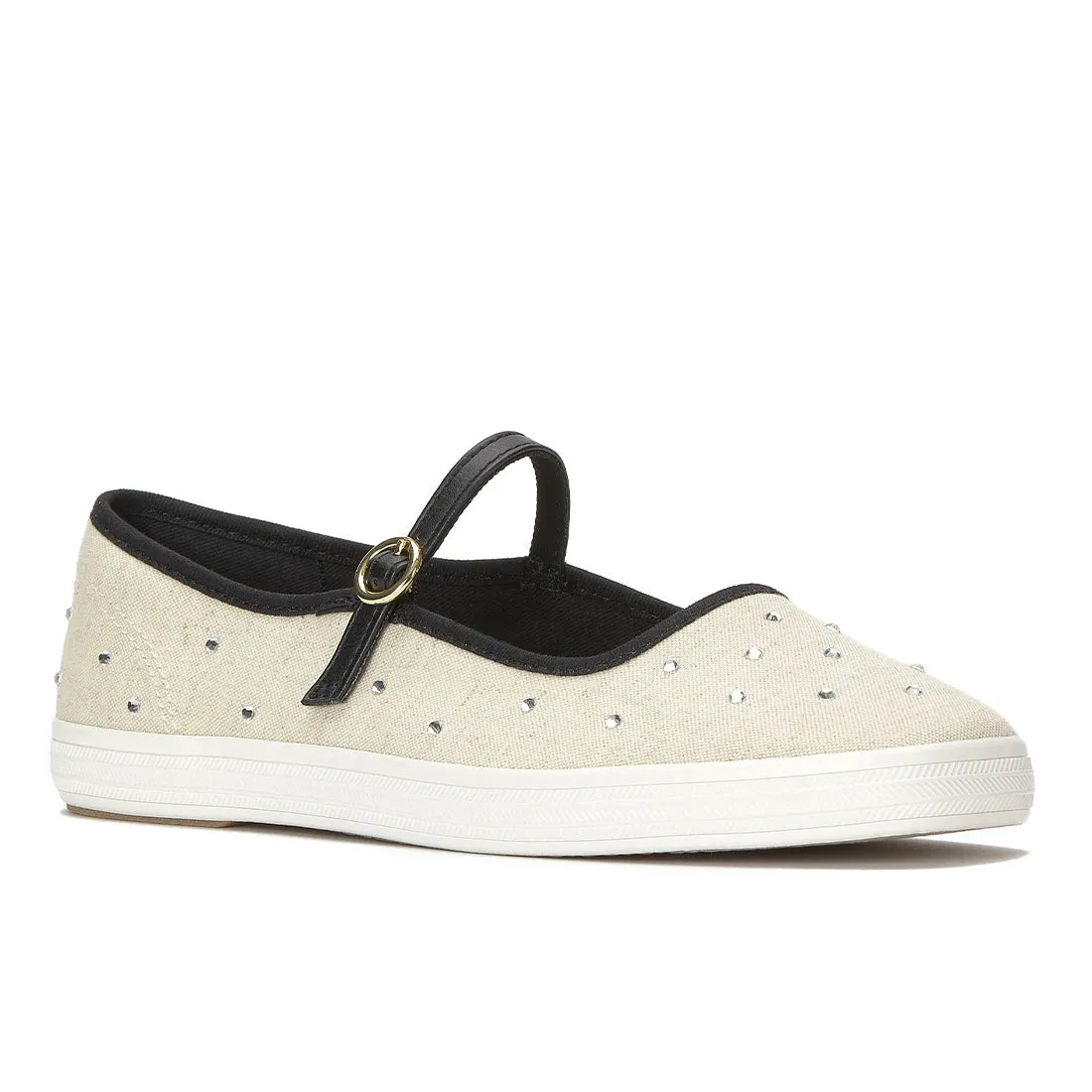 Keds Womens Keds Square Toe Mary Jane Woven Natural/Black Sneakers