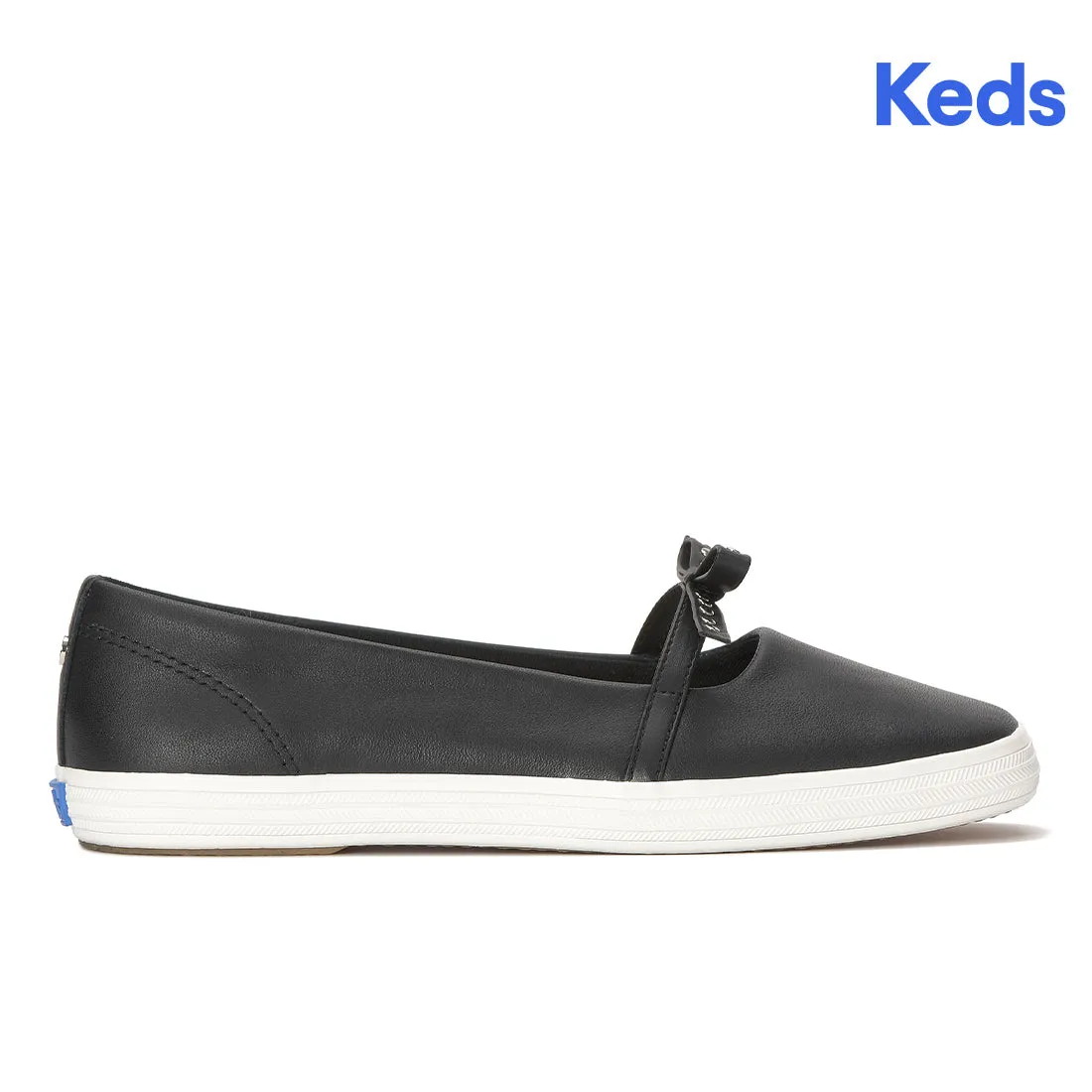 Keds Womens Keds Square Toe Mini Bow Leather Black Sneakers