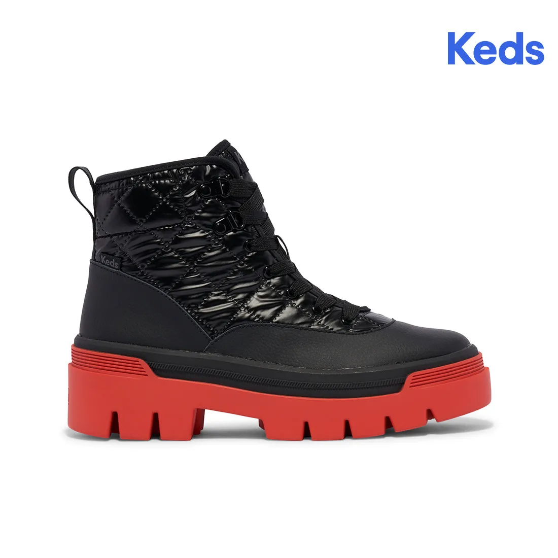 Keds Womens’ Soho Boot Quilted Nylon Pop Outsole Black/Red