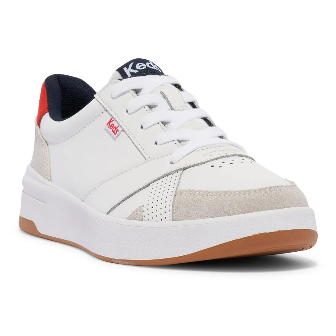 Keds Womens’ The Court Leather/Suede Off White/Red