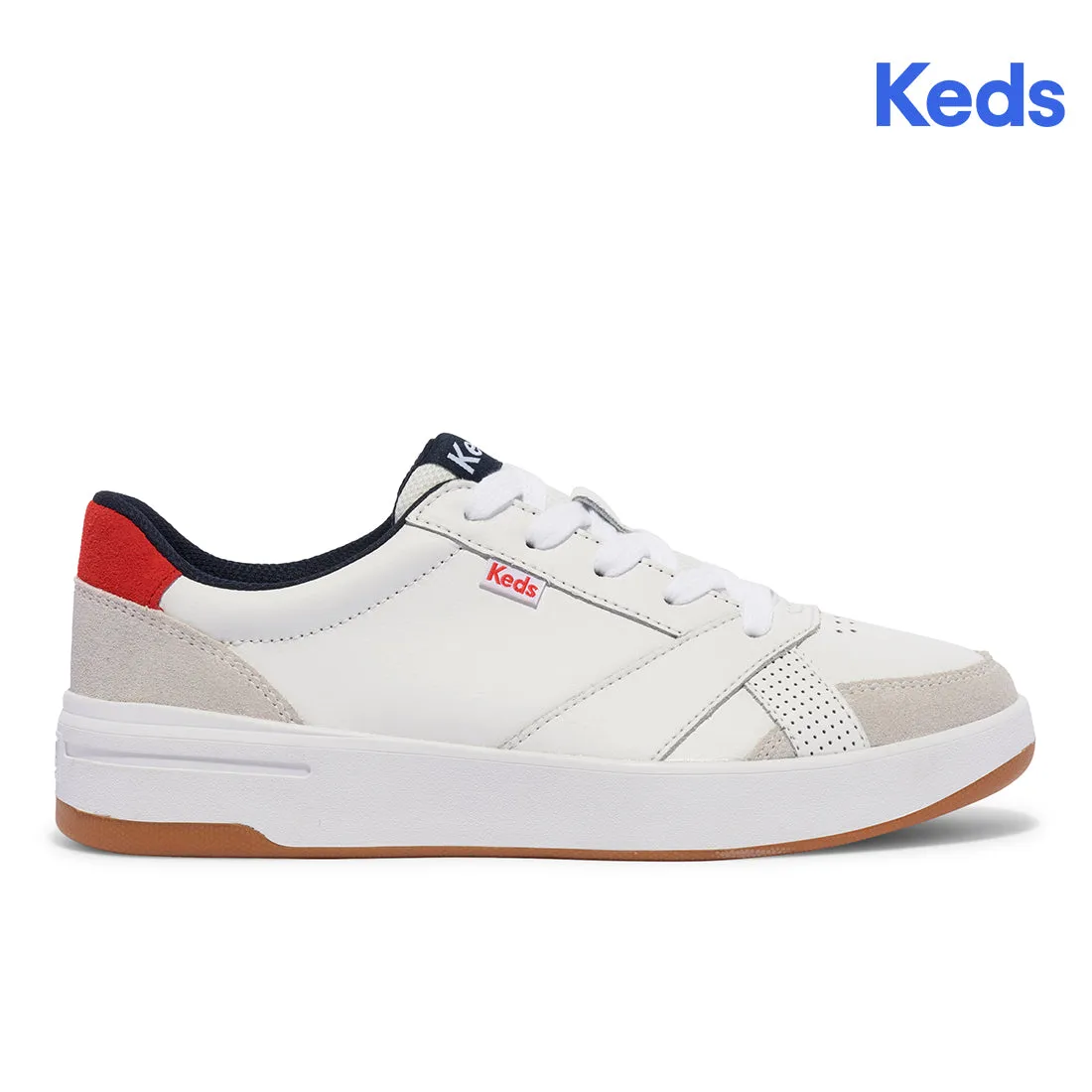 Keds Womens’ The Court Leather/Suede Off White/Red