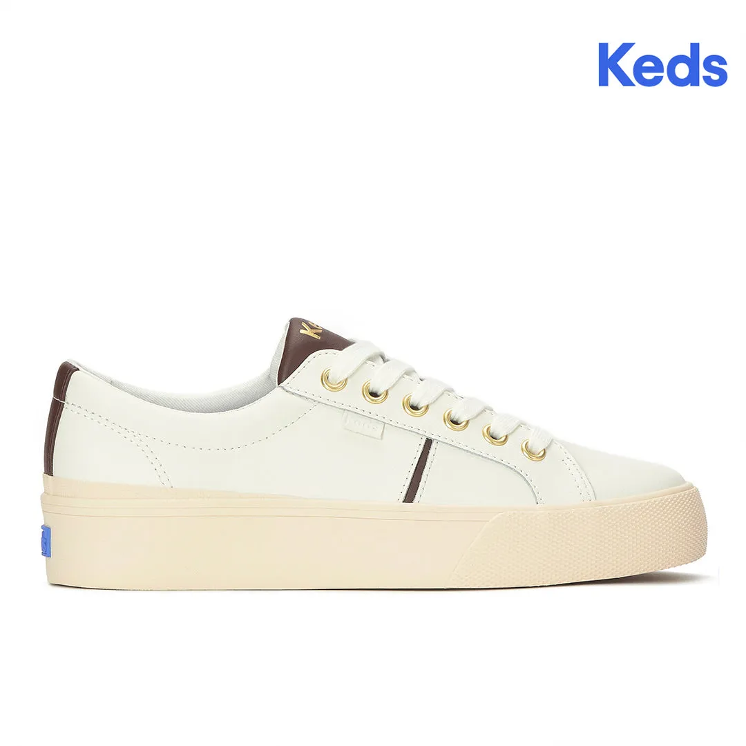 Keds Women's Jump Kick Duo Leather Snow White/Chocolate Sneaker Keds Women’s Jump Kick Duo Leather Snow White/Chocolate Sneaker